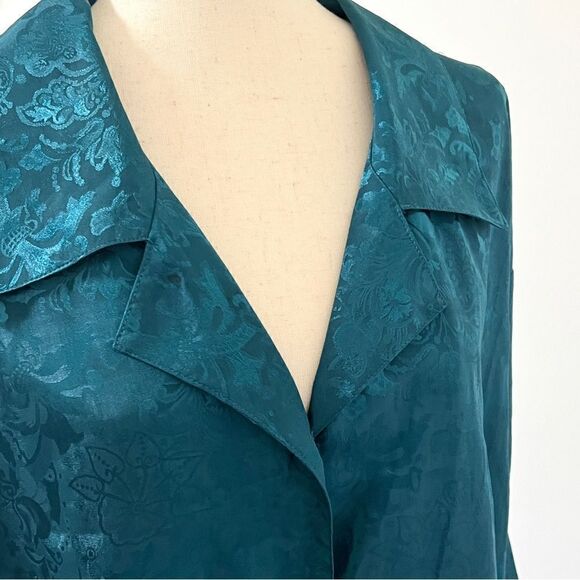 Vintage Victoria’s Secret Gold Label Dark Teal Jacquard Sleep Shirt Gown M/L - Picture 3 of 13